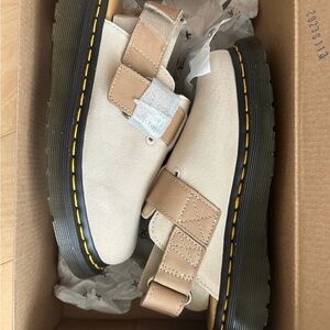 Dr. Martens Beige Mules with Tan Straps
